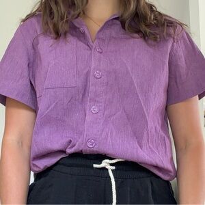 Purple Short-Sleeve Button-Up Shirt